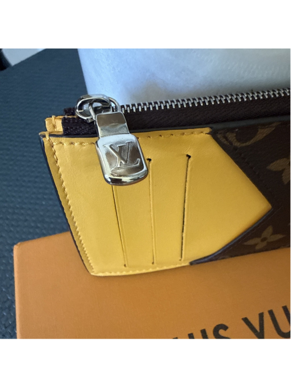 LOUIS VUITTON Monogram Macassar Coloroma Coin Card Holder Yellow Rare LV - Picture 3 of 8